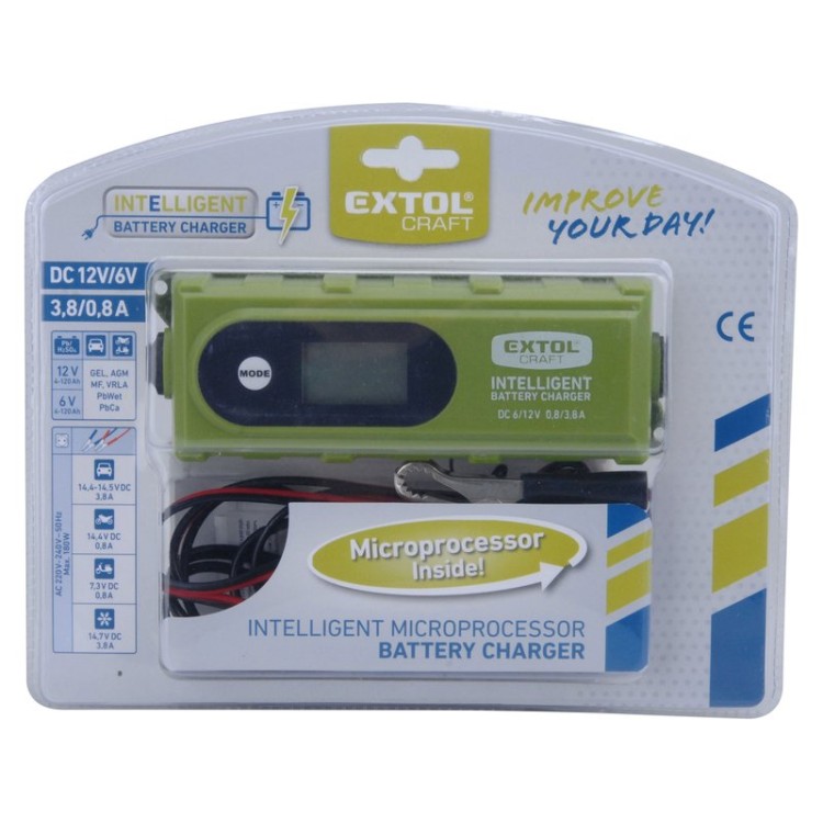 EXTOL CRAFT autonabíječka 6stupňová s LCD, řízená mikroprocesorem, 6/12V, 3,8A