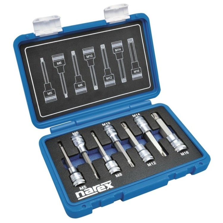 NAREX 443000960 Sada hlavic 1/2" zástrčných XZN M5-16 L100mm 7dílná