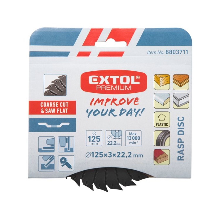 EXTOL PREMIUM rašplový/pilový na dřevo, 125x3x22,2mm, hrubý sek