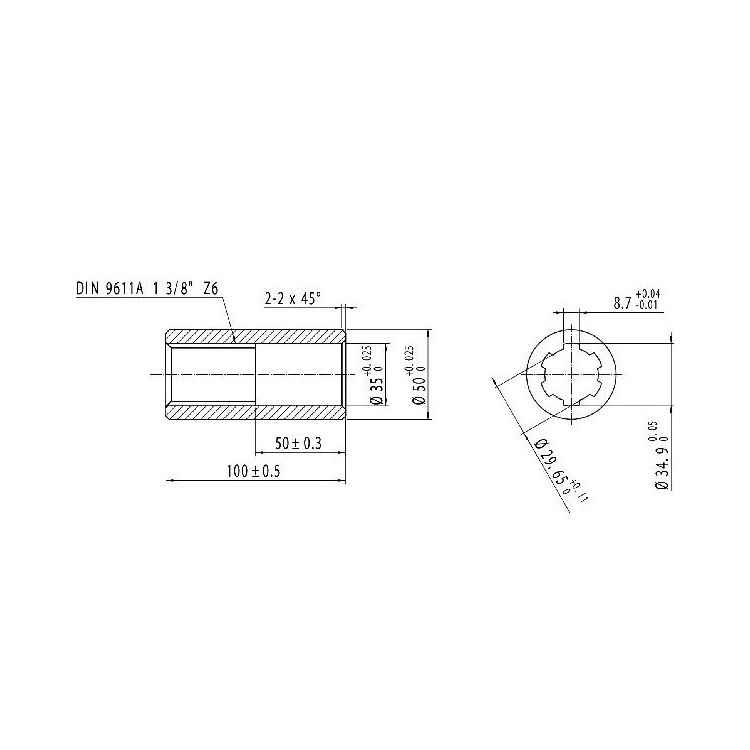 Trubka 1 3/8" Z=6, pr. 35 mm, 100 mm