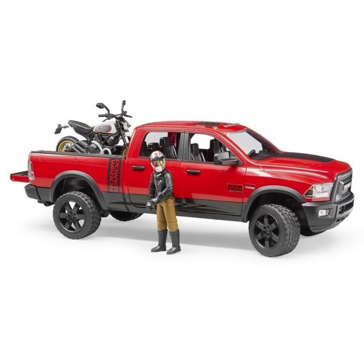 Auto terénní Ram Power Wagon s motorkou Ducati a figurkou Bruder 02502