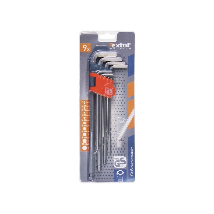 EXTOL PREMIUM L-klíče IMBUS prodloužené, sada 9ks, s kuličkou, H1,5-10mmu
