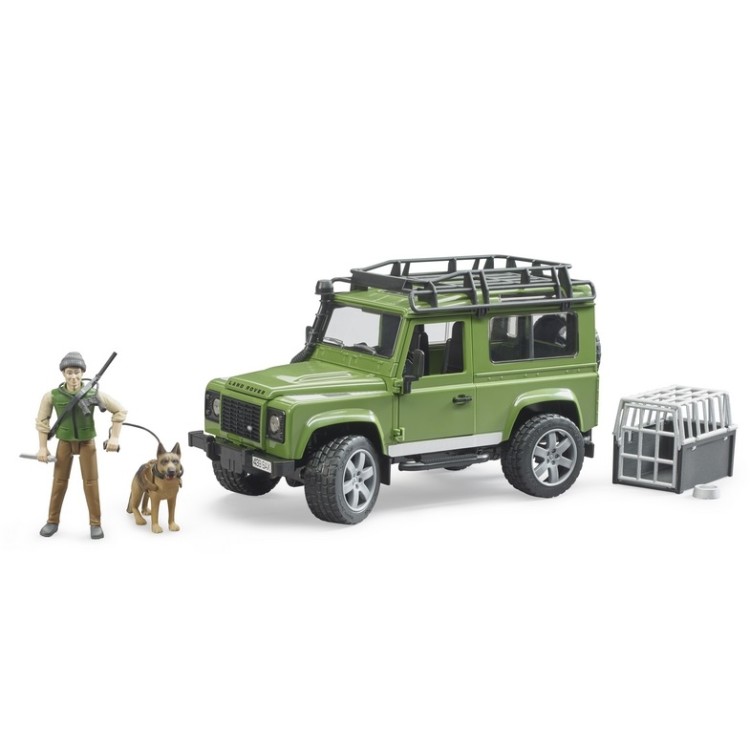 Land Rover Defender, figurka myslivce a Německého ovčáka Bruder 02587