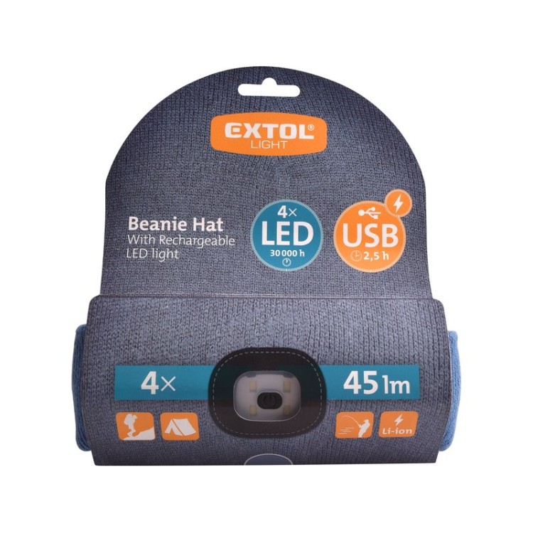 Čepice s čelovkou 45lm, nabíjecí, USB, modrá, univerzální velikost
