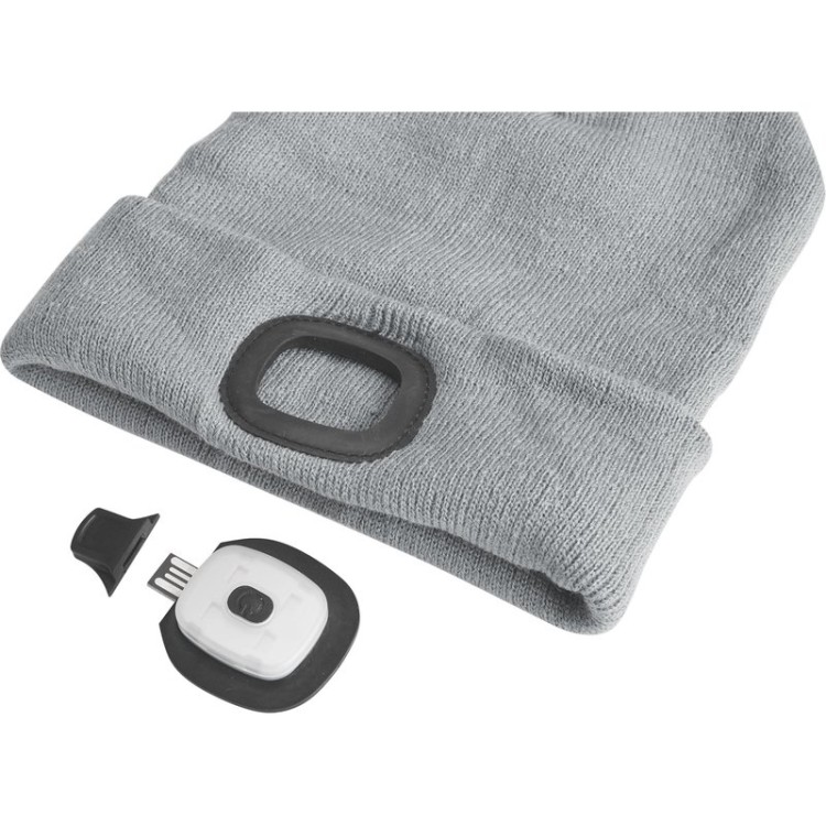 Čepice s čelovkou 45lm, nabíjecí, USB, šedá, univerzální velikost