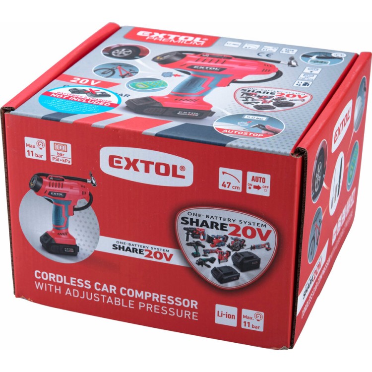 Extol 8891875 Kompresor domácí aku SHARE20V, 20V Li-ion, bez baterie a nabíječky