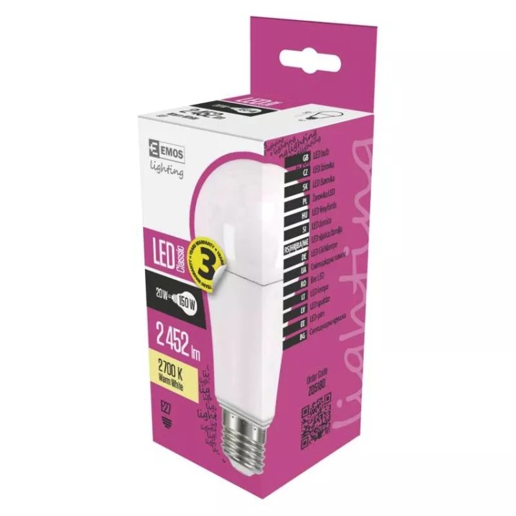 Emos ZQ5180 Žárovka Classic LED A67 20W E27 teplá bílá