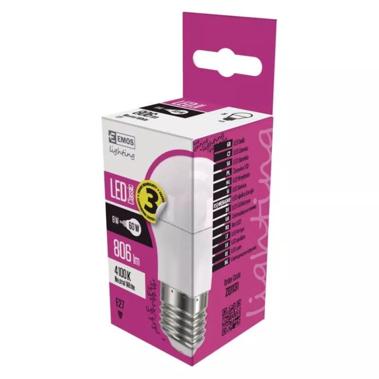 Emos ZQ1131 Žárovka Classic LED Mini Globe 8W E27 neutrální bílá