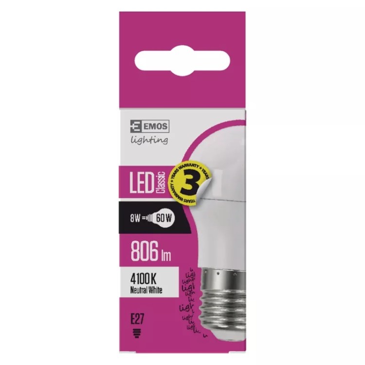Emos ZQ1131 Žárovka Classic LED Mini Globe 8W E27 neutrální bílá