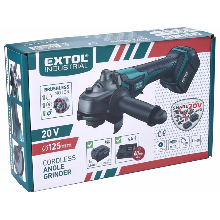 Extol 8791842 Bruska úhlová aku SHARE20V, 125mm, BRUSHLESS, 20V Li-ion, 4000mAh