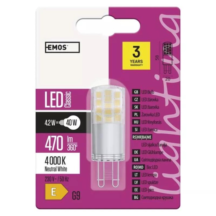 Emos ZQ9543 Žárovka Classic LED JC 4,2W G9 neutrální bílá