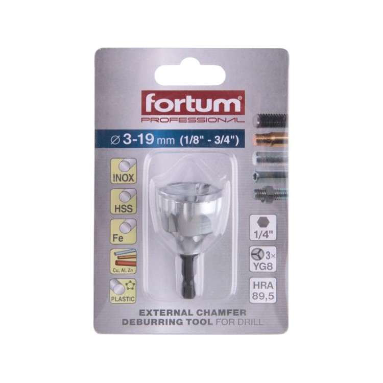 Fortum 4769002 Odhrotovač do vrtačky s SK plátky, pro průměry 3-19mm