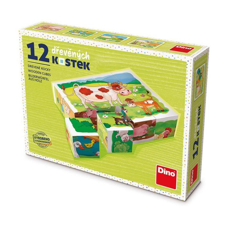 Dino Kostky dřevěné Na farmě – 12 kostek