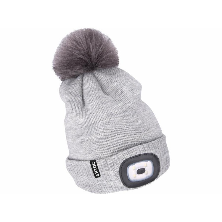 Extol Light 43465 Čepice s čelovkou 4x45lm, USB nabíjení, světle šedá s bambulí