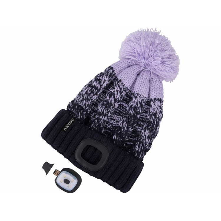 Extol Light 43466 Čepice s čelovkou 4x45lm, USB nabíjení, tmavě modrá/fialová