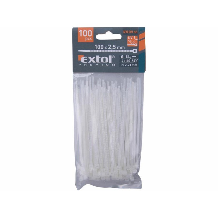 Extol Premium 8856102 Pásky stahovací na kabely bílé, 100x2,5mm, 100ks