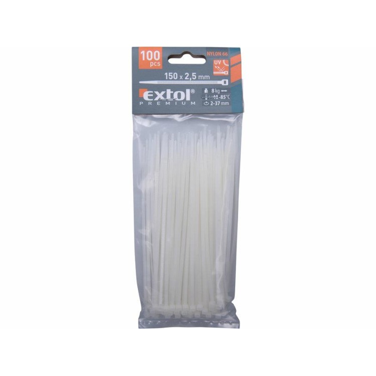 Extol Premium 8856104 Pásky stahovací na kabely bílé, 150x2,5mm, 100ks