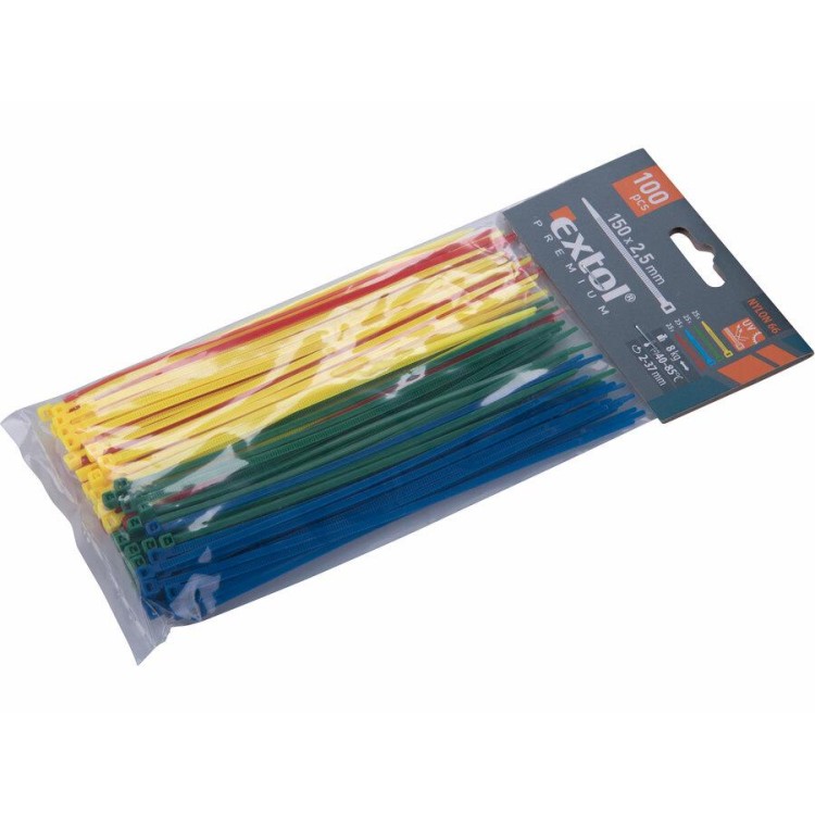 Extol Premium 8856194 Pásky stahovací barevné, 150x2,5mm, 100ks, (4x25ks)