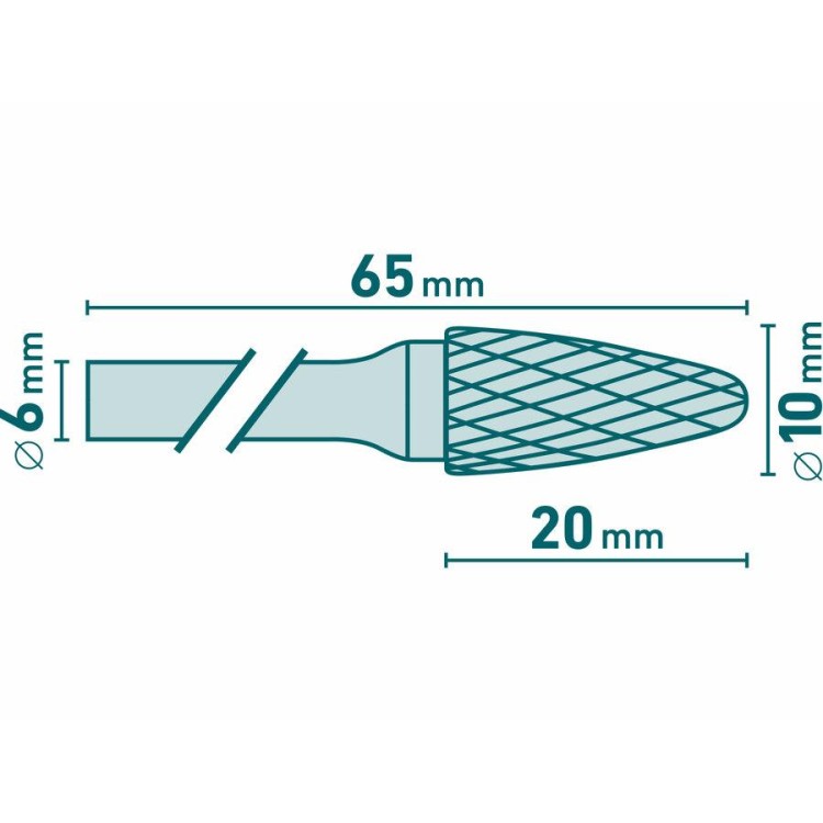Extol 8703754 Fréza karbidová, kulatý oblouk, pr.10x20mm/stopka 6mm,sek střední