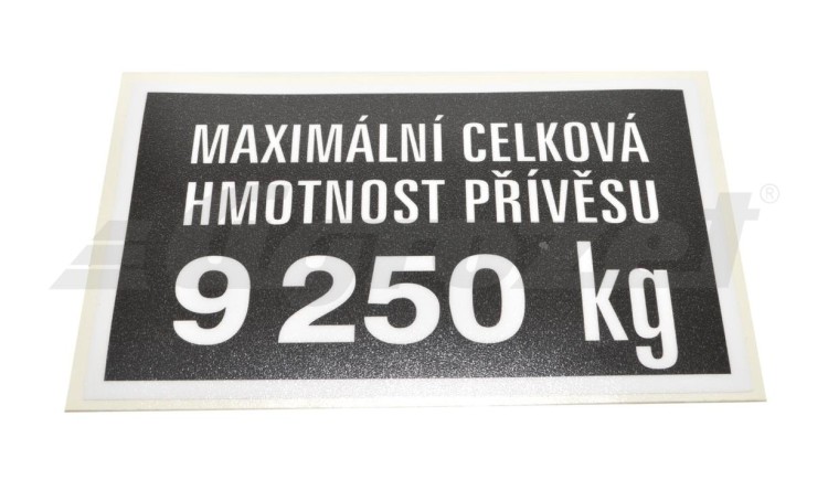 Štítek - hmotnost přívěsu 9250 kg (URI)