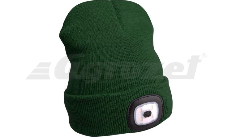 Čepice s čelovkou 45lm, nabíjecí, USB, tmavě zelená, univerzální velikost