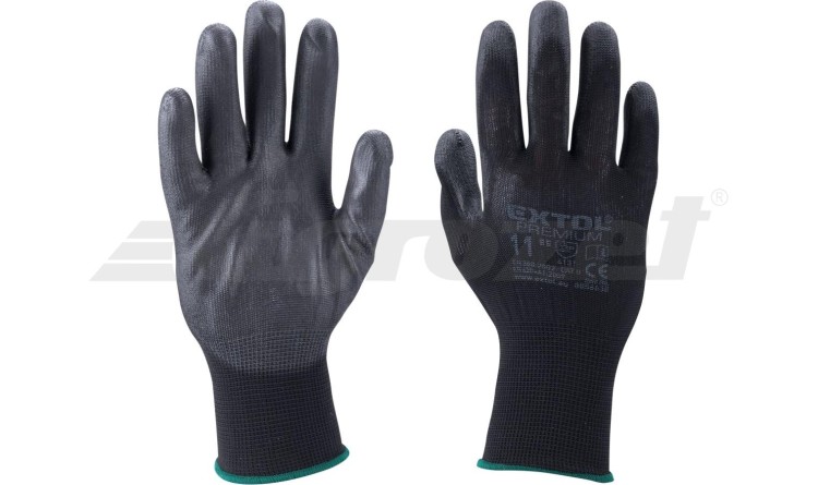 EXTOL rukavice z polyesteru polomáčené v PU, černé, velikost 9"
