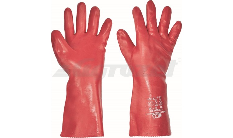 Pracovní rukavice STANDARD, povrstvené, máčené v PVC vel. 11,5 červené