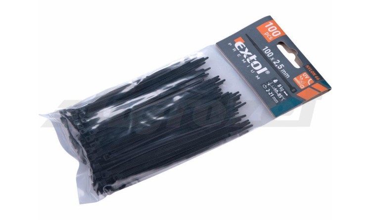 Extol Premium 8856152 Pásky stahovací na kabely černé, 100x2,5mm, 100ks