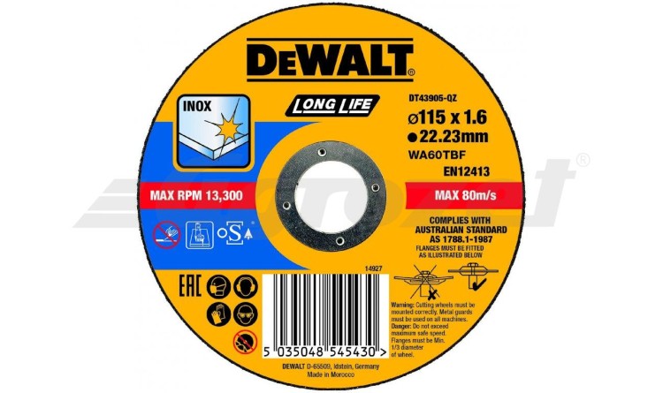 DEWALT DT43905 Řezný kotouč na nerezovou ocel 115X1,6X22,2