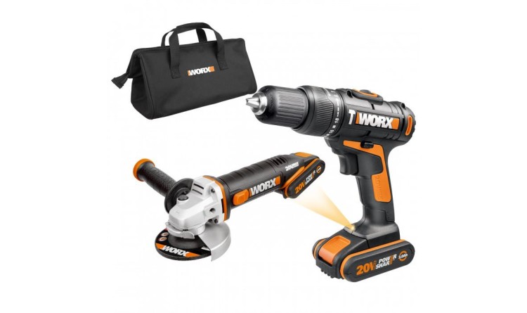 WORX WX963 Aku vrtačka s příklepem a aku úhlová bruska 20V 2x2Ah - Powershare