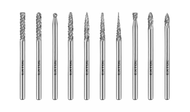 EXTOL INDUSTRIAL 8703800 Frézy mini karbidové, sada 10ks, pr.3mm double-cut