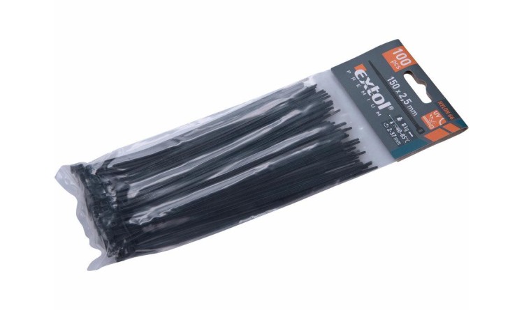 Extol Premium 8856154 Pásky stahovací na kabely černé, 150x2,5mm, 100ks