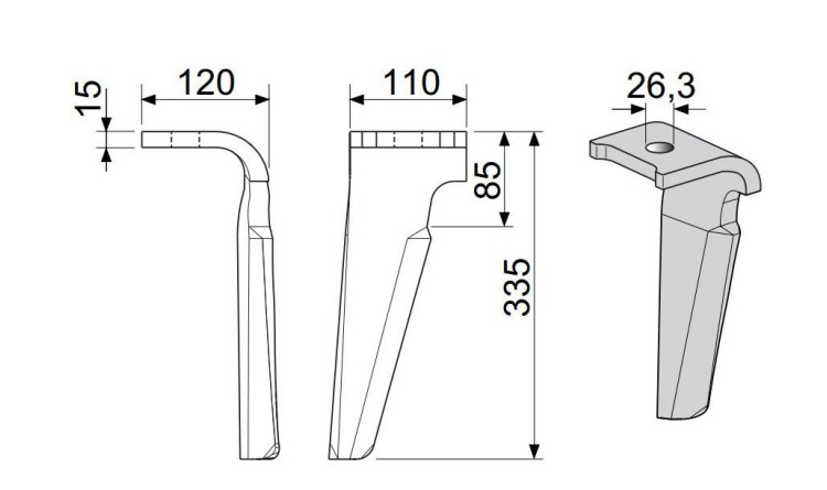 Pöttinger 8762.40.025.0 Nůž LION pravý 15x335 Standard (12 rotorů)