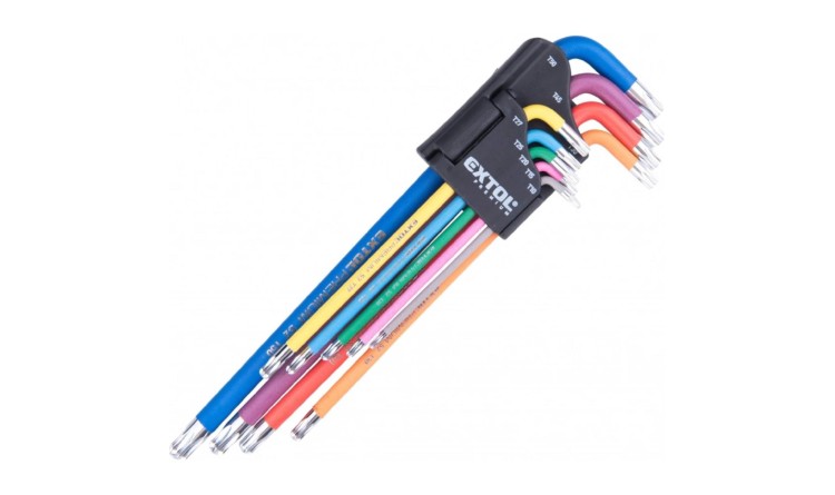 EXTOL PREMIUM 8819416 L-klíče TORX prodloužené barevné, sada 9ks, s kuličkou