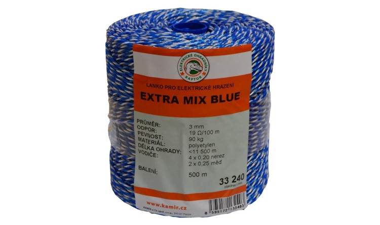 Polyetylenové lanko pro elektrické ohradníky EXTRA MIX BLUE 3 mm