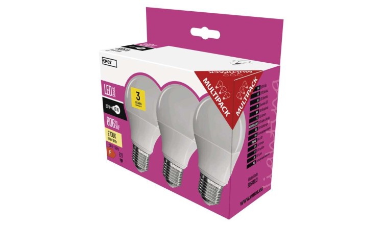 EMOS ZQ5140.3 Žárovka Classic LED A60 9W E27 teplá bílá, 3ks