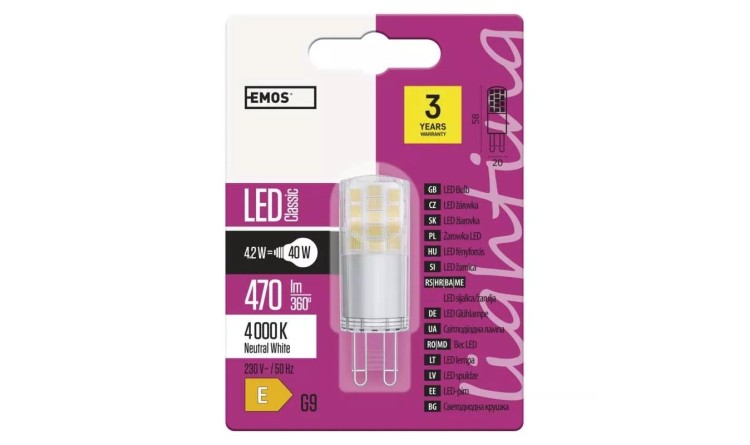 Emos ZQ9543 Žárovka Classic LED JC 4,2W G9 neutrální bílá