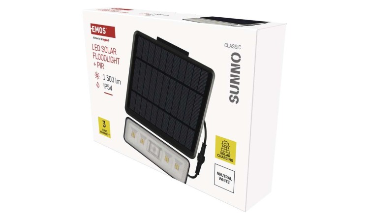 EMOS ZG112S Solární LED reflektor SUNNO s pohybovým čidlem, černý,neutrální bílá