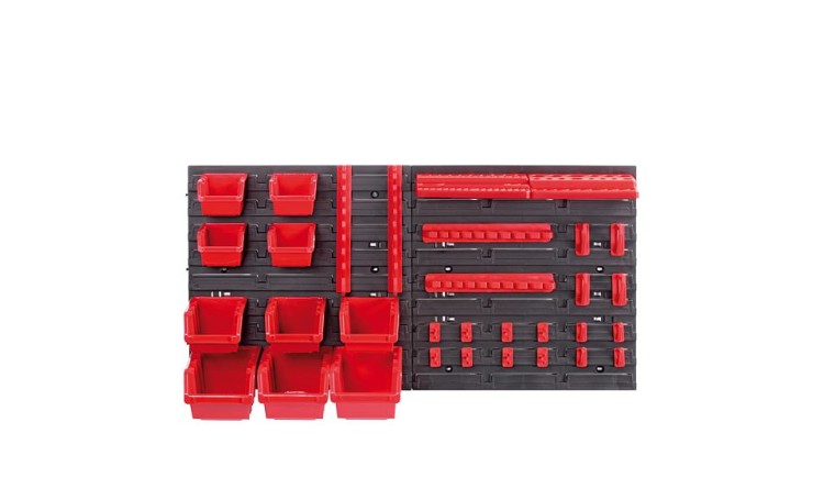 Panel závěsný s 10 boxy na nářadí a 22 držáky na nářadí 800x165x400mm