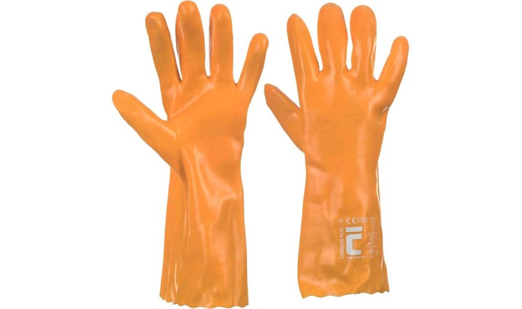 CERVA STANDARD PLUS Šité bavlněné rukavice máčené v PVC - žlutá vel. 11