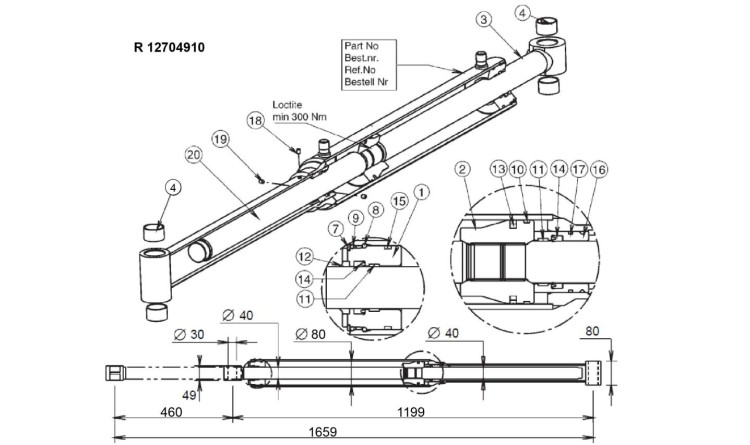 Agrojstroj 12704910-1 Válec hydraulický 80/40/40