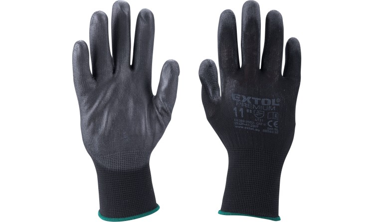 EXTOL rukavice z polyesteru polomáčené v PU, černé, velikost 9"