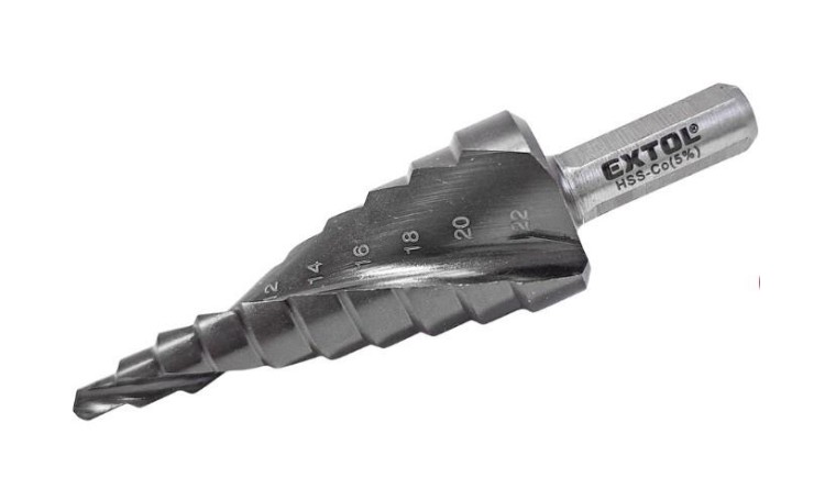 EXTOL INDUSTRIAL 8701192 Vrták stupňovitý s lamačem třísek, O 4-22mm/po 2mm, HSS