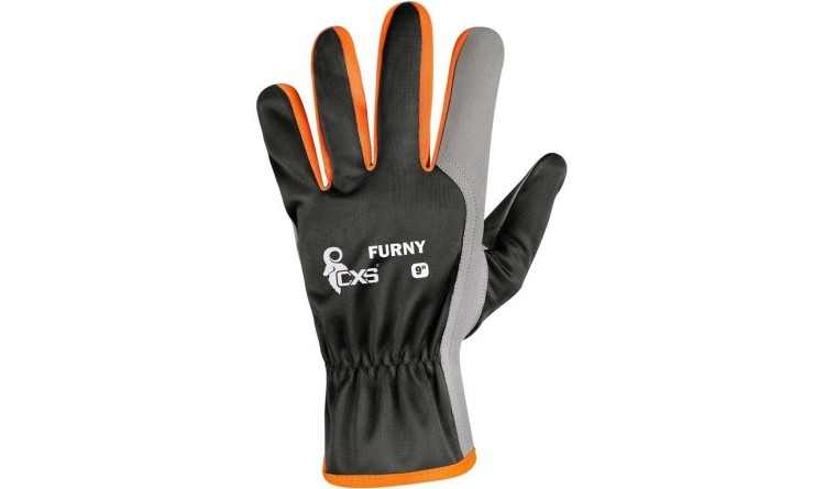 Rukavice kombinované černá/oranžová Furny vel. 10