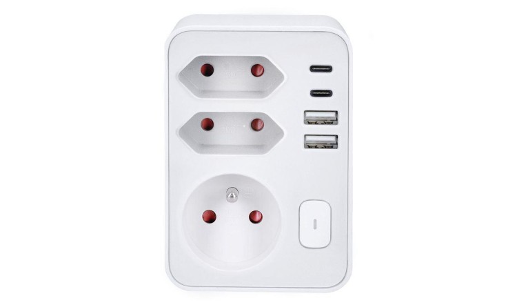 SOLIGHT Rozbočka 1x 16A + 2x 2,5A, 2xUSB A+C rychlonabíječka 20W PD,bílá,vypínač