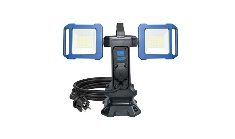 SOLIGHT Duální přenosný LED reflektor se zásuvkou, 2x30W, 5400lm, 4000K