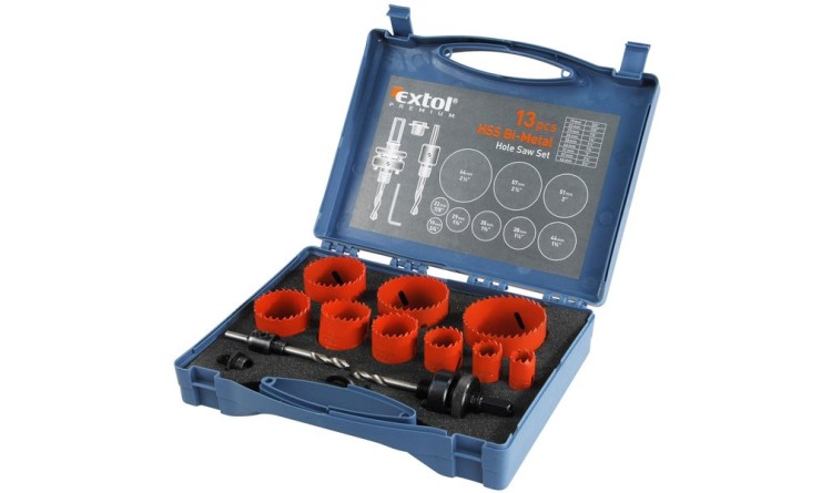 EXTOL 8801604 Vrtáky korunkové, univerzální, 9 průměrů, Ř19-64mm, HSS/Bi-metal