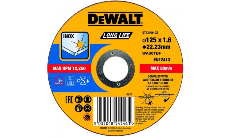 DEWALT DT43906 Řezný kotouč na nerezovou ocel 125X1,6X22,2