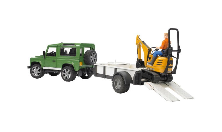Land Rover s přepravníkem a mikrobagrem JCB Bruder 02593