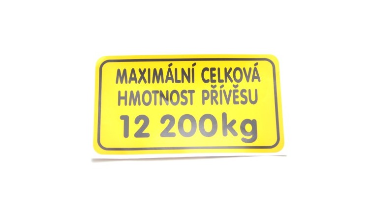Štítek - hmotnost přívěsu 12200 kg 16802034